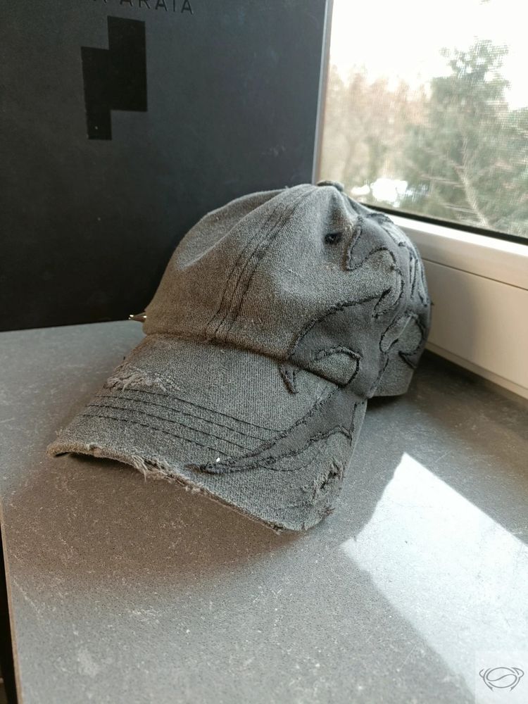 Other Custom Distressed Grey Cap With Flame Embroidery And Spikes product image